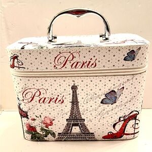 IMO PARIS France EIFFEL TOWER  Cosmetic Bag Floral White Multi Zipper NWT